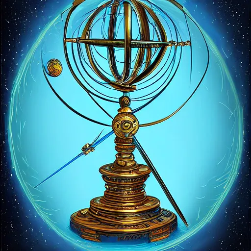 Prompt: illustration, highly detailed, digital painting, concept art, matte, astronomical armillary rings