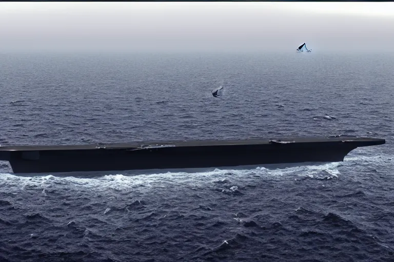 Prompt: aircraft carrier on a calm ocean during a total eclipse by david palumbo and raymond swanland and zack snyder sharp digital painting. dreaming latent space. matte painting, concept art. artstation. digital render. realistic, 8 k