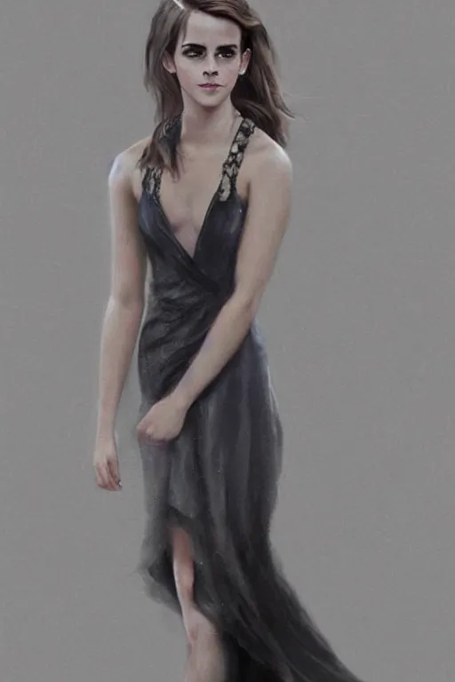 Image similar to emma watson dress decalte, hyper realistic, artstation