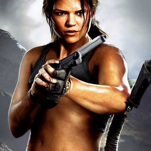 Image similar to matt damon as lara croft