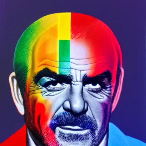 Prompt: pride rainbow portrait from a handsome sean connery