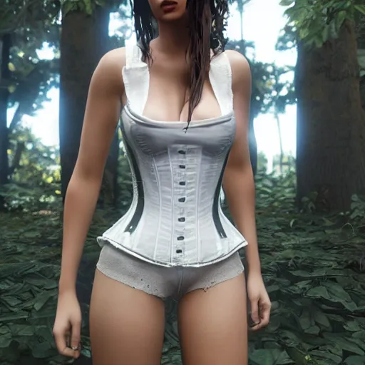 apex's loba wearing white corset top, full body