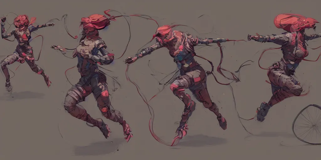 Image similar to cartoonish female character running, vivid colors, character sheet, fine details, concept design, contrast, kim jung gi, greg rutkowski, trending on artstation, 8 k, full body, turnaround, front view, back view, ultra wide angle