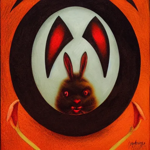 Prompt: the devil is a bunny, dark surrealism, orange and red tones