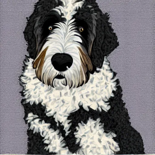 Prompt: bernedoodle made out of cotton studio lighting