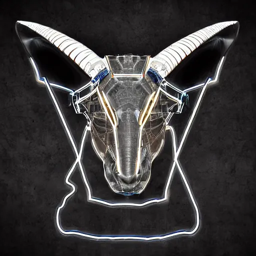 Image similar to cybernetic evil goat head merged with complex circuitry and machinery