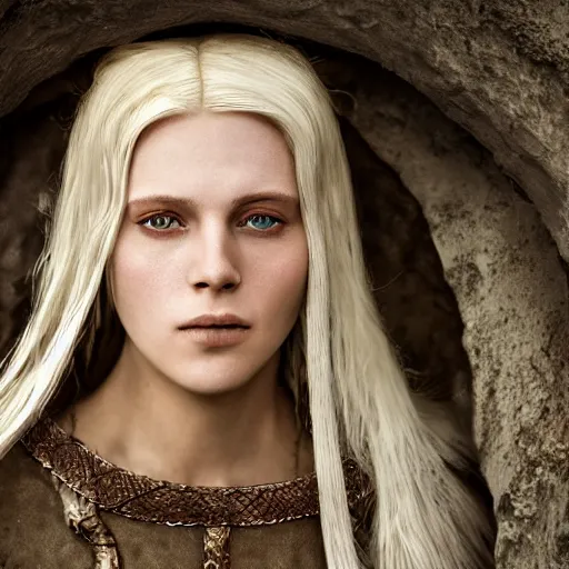 Prompt: portrait of a stunningly beautiful medieval norse maiden, depth of field, zeiss lens, detailed, symmetrical, centered, fashion photoshoot, by Annie Leibovitz and Steve McCurry, David Lazar, Jimmy Nelsson, Breathtaking, 8k resolution, extremely detailed, beautiful, establishing shot, artistic, hyperrealistic, beautiful face, octane render