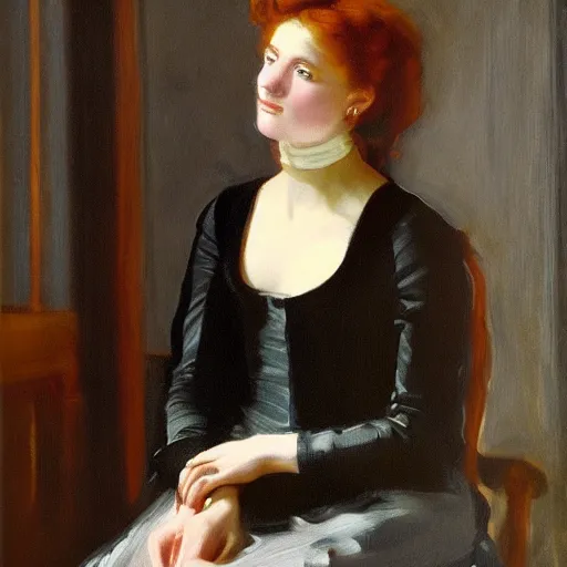 Prompt: portrait of a young woman, raphaelite, in the style of john singer sargent