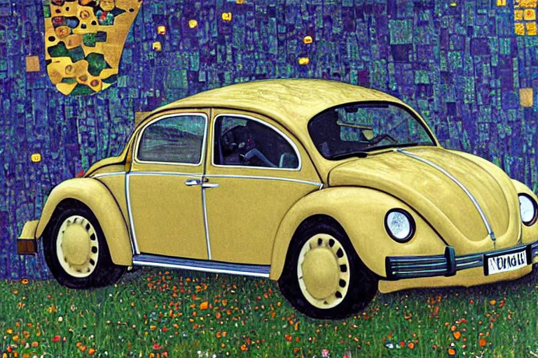 Image similar to gustav klimt vw beetle