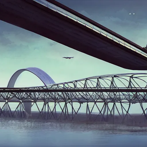 Prompt: futuristic provencher bridge in winnipeg manitoba, victor einrich, gregory crewdson, ian mcque, mike winkelmann, simon stalenhag,