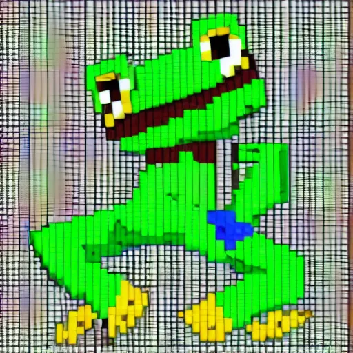 Prompt: a humanoid frog as a minecraft character. pixel art. vivid color.