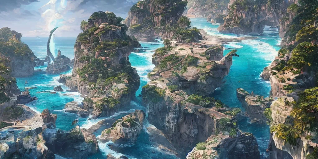 Prompt: highly detailed vanishing - point of a gleaming archipelago made of quartz in gta v, stephen bliss, unreal engine, fantasy art by greg rutkowski, loish, rhads, ferdinand knab, makoto shinkai and lois van baarle, ilya kuvshinov, rossdraws, tom bagshaw, global illumination, radiant light, detailed and intricate environment