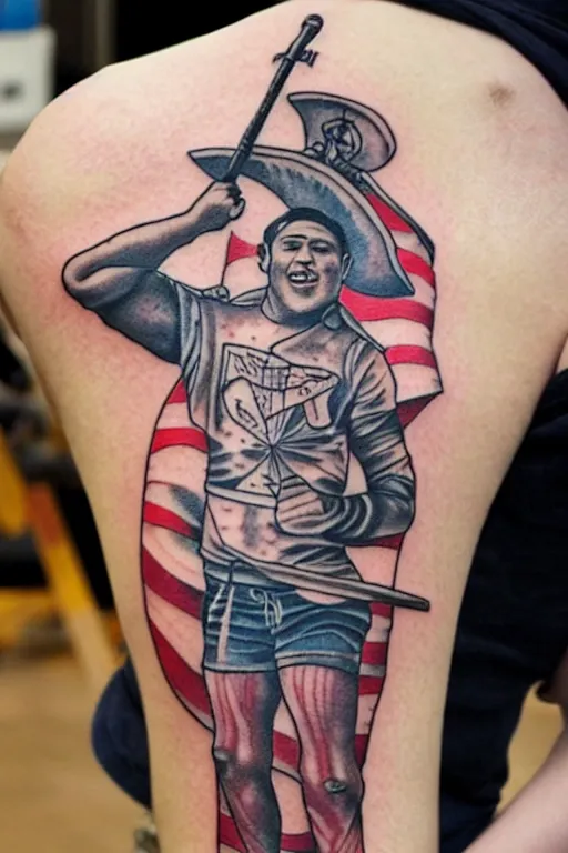 Prompt: American traditional tattoo of a sailor