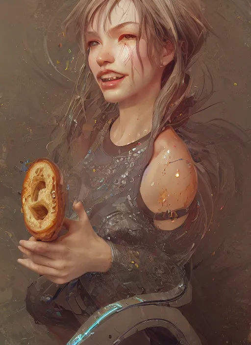 Image similar to bagel, au naturel, hyper detailed, digital art, trending in artstation, cinematic lighting, studio quality, smooth render, unreal engine 5 rendered, octane rendered, art style by klimt and nixeu and ian sprigger and wlop and krenz cushart