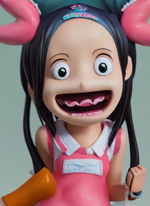 Prompt: a hyperrealistic oil panting of a kawaii anime girl figurine caricature with a big dumb grin featured on Wallace and Gromit by Studio Ghibli