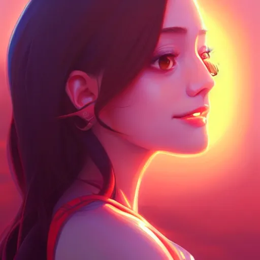 Prompt: Emmy Rossum, sunset, portrait, intricate, highly detailed, digital painting, artstation, official media, anime key visual, concept art, rich vivid colors, ambient lighting, sharp focus, illustration, art by Artgerm, Makoto Shinkai, Ilya Kuvshinov, Lois Van Baarle, and Rossdraws