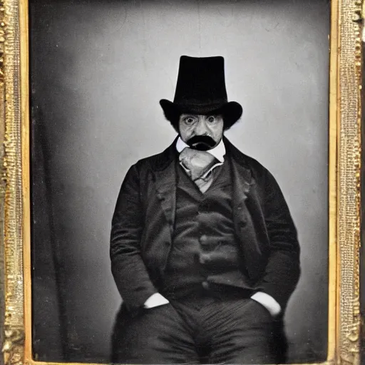 Prompt: close up photo portrait of a 19th century brutal angry gangster by Diane Arbus and Louis Daguerre