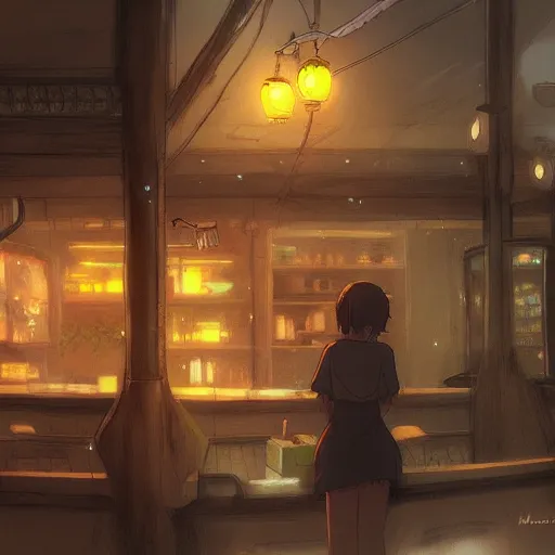 Image similar to The Night Inn, Anime concept art by Makoto Shinkai