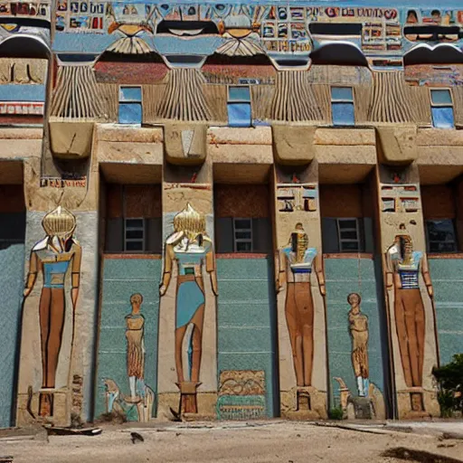 Prompt: Egyptian revival postmodern building