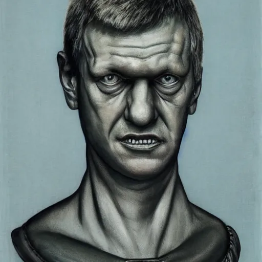 Prompt: Portrait by H.R.Giger of Alexei Navalny abomination, photo-realistic, 2K, highly detailed