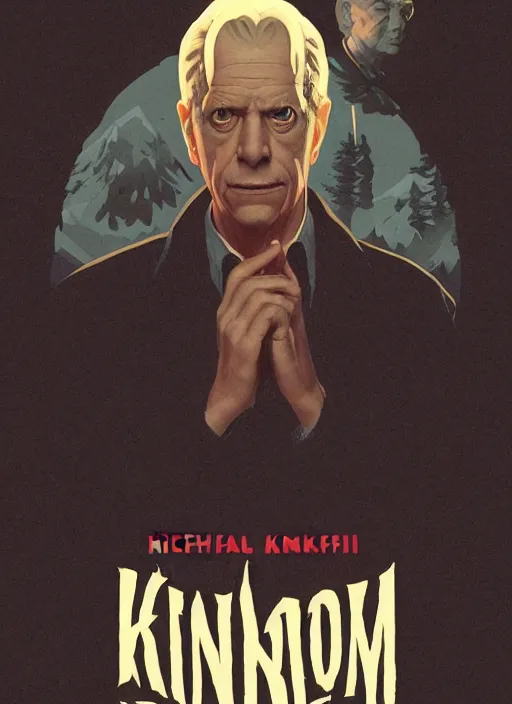 Prompt: Twin Peaks poster artwork by Michael Whelan and Tomer Hanuka, Rendering of Klaus Kinski, full of details, by Makoto Shinkai and thomas kinkade, Matte painting, trending on artstation and unreal engine