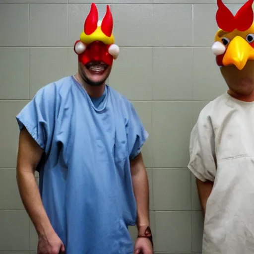 Image similar to inmate with chicken face and chicken head