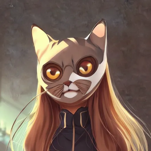 Image similar to portrait of a phony in a cat mask, anime fantasy illustration by tomoyuki yamasaki, kyoto studio, madhouse, ufotable, trending on artstation