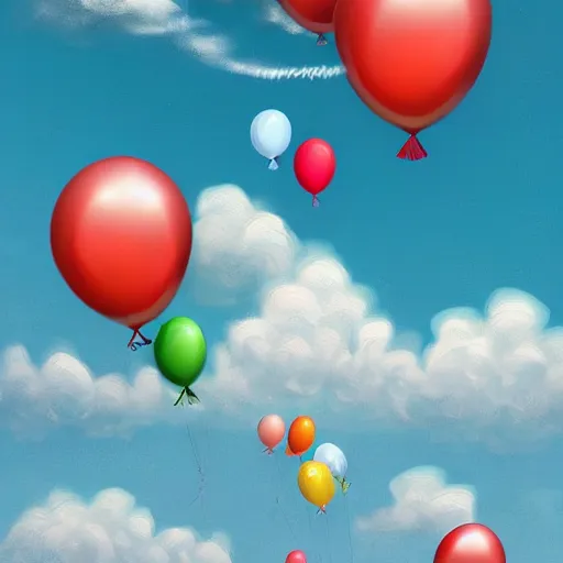 Prompt: digital art of plenty of birthday balloons floating above a beautiful sea. artstation cgsociety masterpiece