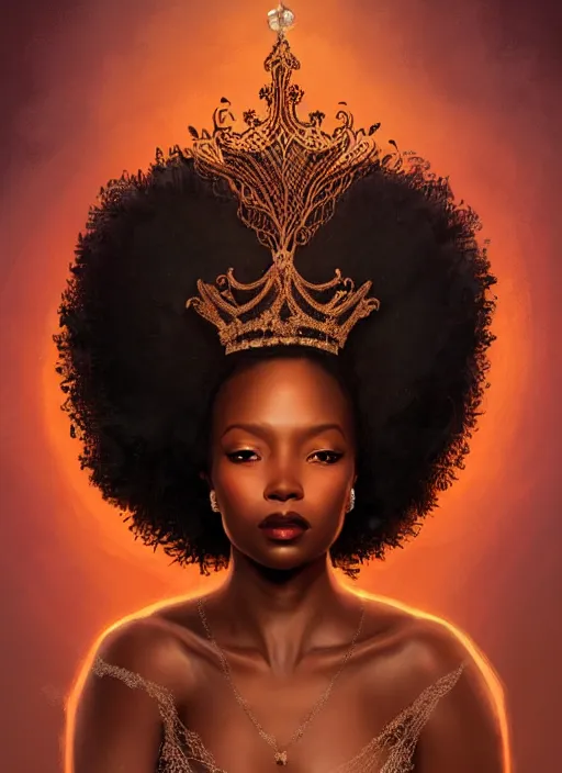 Image similar to full body portrait of beautiful black woman as the swan queen, glowing crown, beautiful flowy feathered gown, beautiful baroque lace detail, highly detailed, digital painting, artstation, concept art, smooth, sharp focus, illustration, face by wlop, illustrated by mars ravelo and greg rutkowski