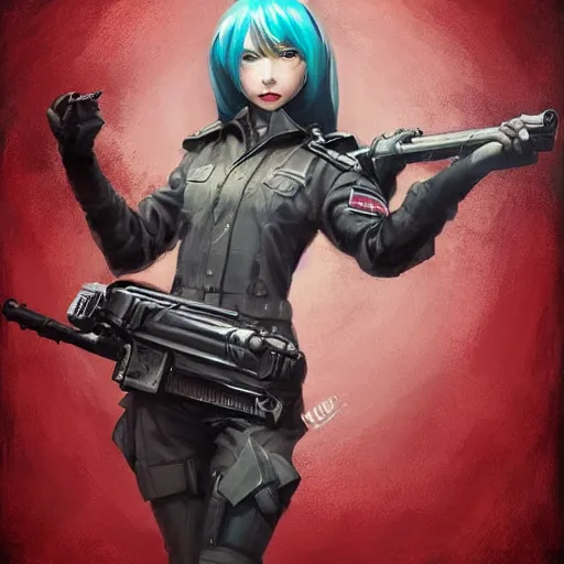 Image similar to portrait of a communist miku hatsune, epic, tragic, military art, fantasy, dieselpunk, hd shot, digital portrait, beautiful, artstation, comic style, by artgerm, guy denning, jakub rozalski, magali villeneuve and charlie bowater