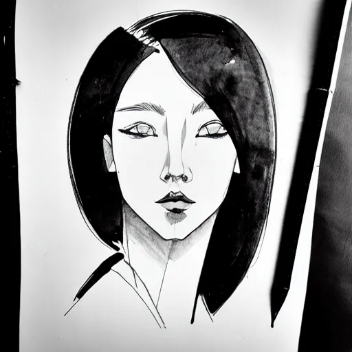 Image similar to ink drawing portrait of a woman in suit by jung gi kim