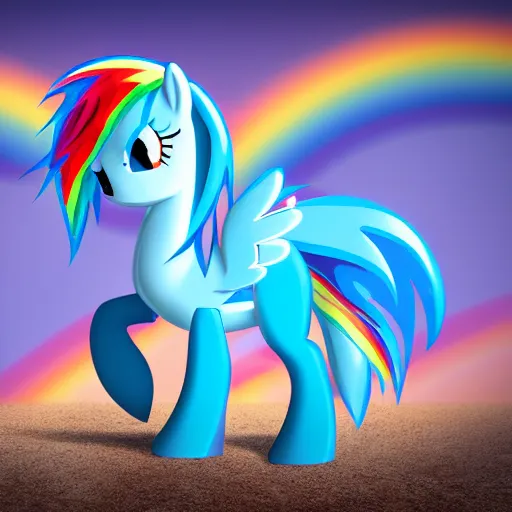 Image similar to Rainbow Dash, Pegasus Photography, Pegasus, Light-blue coat with rainbow mane and tail, realistic 4k