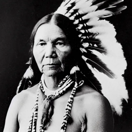 Prompt: photo of elizabeth warren as an american indian squaw from 1 8 5 0's,