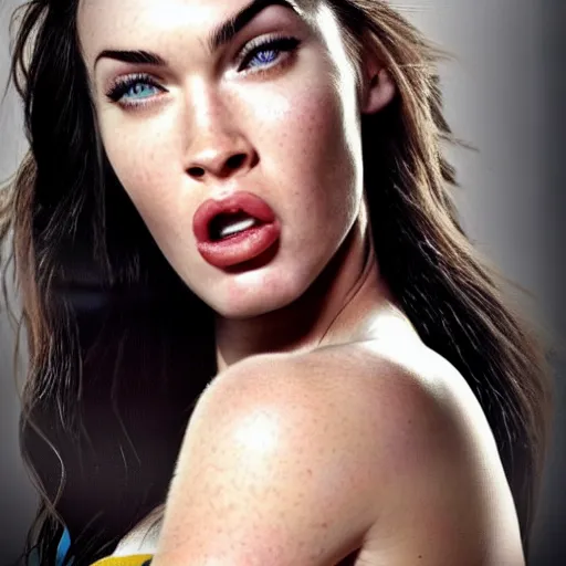 Prompt: megan fox sticking her tongue out. hyperrealistic portrait, photo realistic, poster, artstation, volumetric lighting, digital art, very detailed face by magali villeneuve and by richard meril