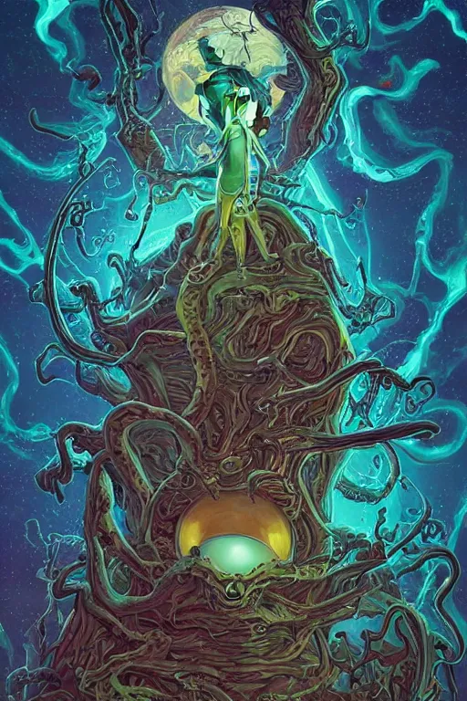 Image similar to rick and morty as the thing fused with lovecraft, high details, intricate details, renaissance style, painting by vincent di fate, artgerm julie bell beeple, 80s, Smooth gradients, High contrast, depth of field, very coherent symmetrical artwork