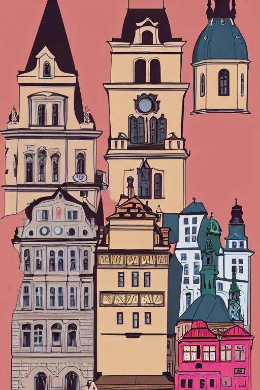 Image similar to prague, illustration, in the style of katinka reinke