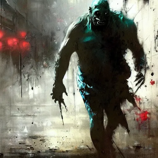 Prompt: killer croc jeremy mann painting