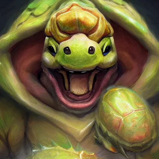 Prompt: bowser from super mario as realistic turtle character art portrait, matte fantasy painting, deviantart artstation, by jason felix by steve argyle by tyler jacobson by peter mohrbacher, cinema c 9. 0