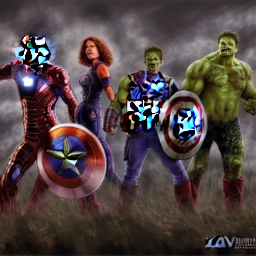 Image similar to a portrait of the avengers as zombies, highly detailed, digital photo, hdri, by christopher bretz and john carpenter, vivid colors, high contrast, 8 k resolution, intricate, photorealistic, smooth, psychedelic color scheme, concept art, award winning, cg society contest winner