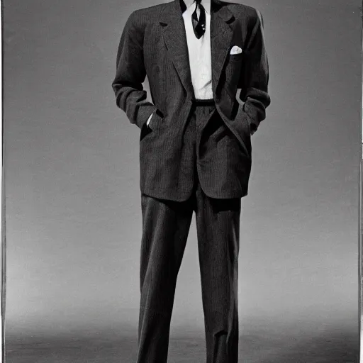 Image similar to A photograph portrait of Jerma985 wearing a suit with and fedora in the 1950s, taken in the early 1950s, grainy, taken on a 1950s Kodak Camera, realistic, hyperrealistic, very realistic, highly detailed, very detailed, extremely detailed, detailed, digital art, trending on artstation