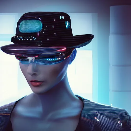 Image similar to a hat from the future, cyberpunk, highly detailed, epic lighting, hyper photorealism, 8 k