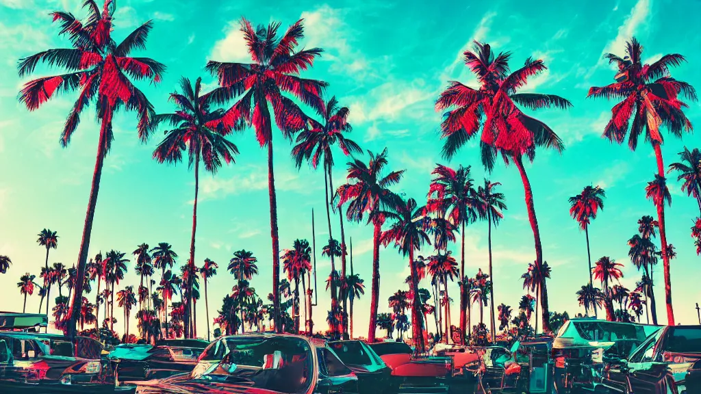Image similar to Synthwave themed palm trees