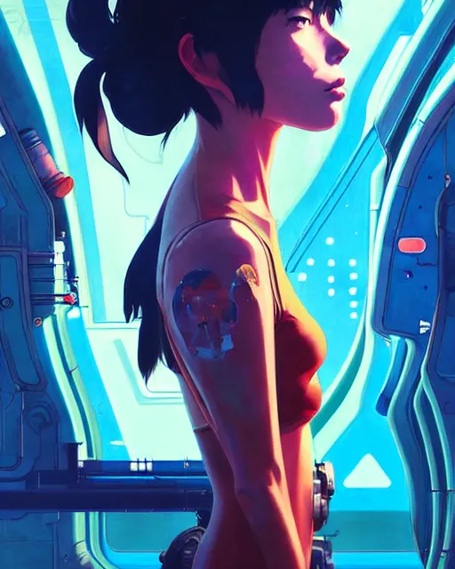 Image similar to spacehip | | audrey plaza, warframe ship, fine detail!! anime!! realistic shaded lighting!! poster by ilya kuvshinov katsuhiro otomo ghost - in - the - shell, magali villeneuve, artgerm, jeremy lipkin and michael garmash and rob rey