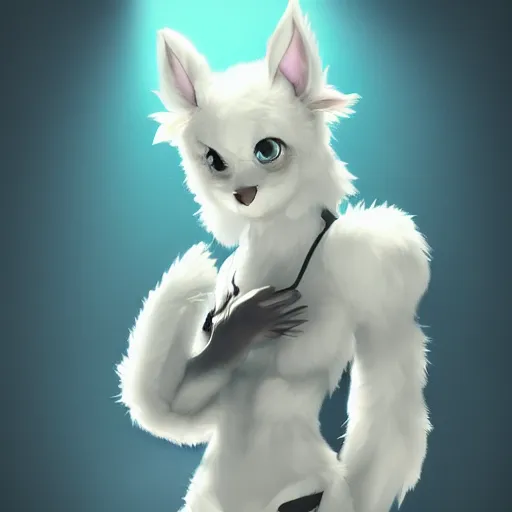 Image similar to cute furry girl with four arms, big fluffy ears, white fur and dark skin, dramatic lighting, cinematic, artstation, anime style