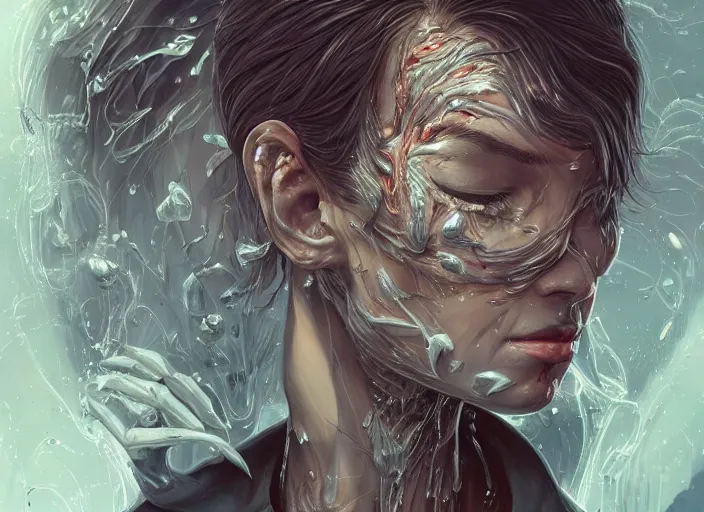 Image similar to a stupid head with highly detailed realistic nails sticking out of it, pain, light effect, hyper detailed, intricate, elegant, highly detailed, digital painting, artstation, concept art, matte, sharp focus, illustration, by dan mumford, yusuke murata, makoto shinkai, ross tran