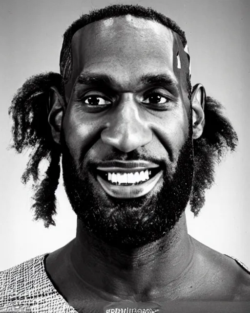 Prompt: a portrait of a 1 9 6 0 s hippie looking like lebron james