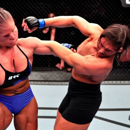 Image similar to transgender muscular woman beating up woman in ufc