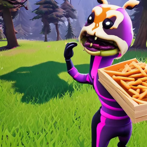 Image similar to hybrid from fortnite eating a big mac