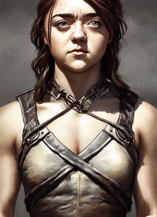 Image similar to muscled Maisie Williams as a ruggedly handsome heroine, intricate, elegant, highly detailed, centered, digital painting, artstation, concept art, smooth, sharp focus, illustration, artgerm, donato giancola, Joseph Christian Leyendecker, WLOP, Artgerm