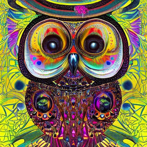 Image similar to the wisest of all owls, psychedelic, salvador dali, trending on artstation, surreal